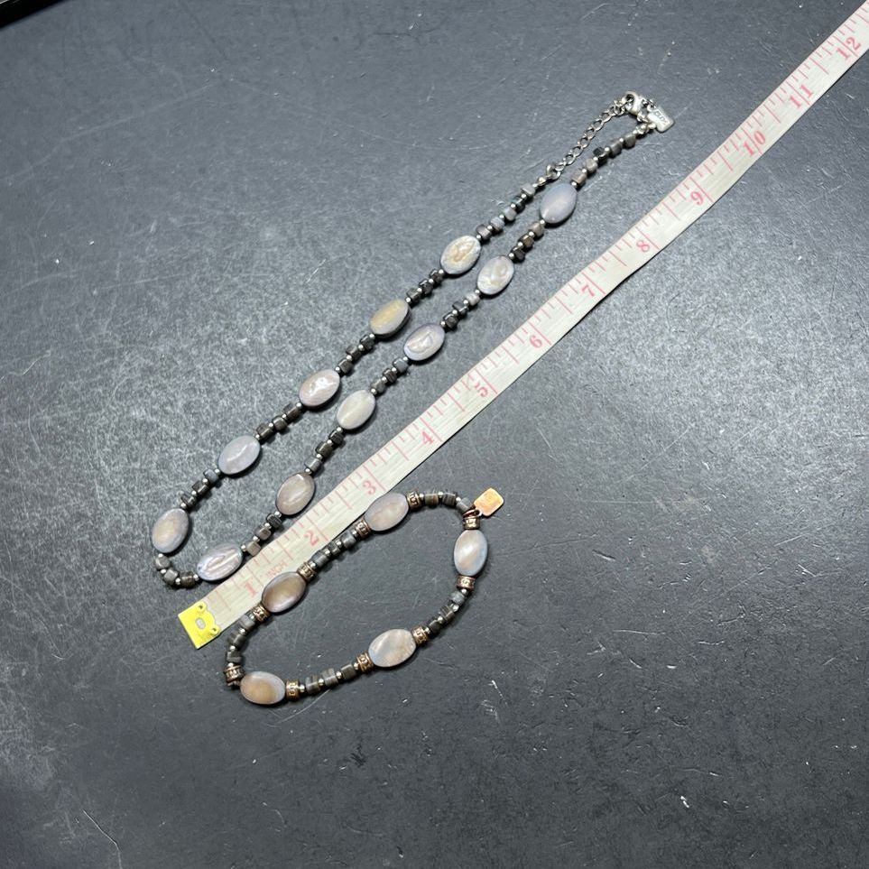 Chaps Abalone Shell Beaded Bracelet and Necklace Set