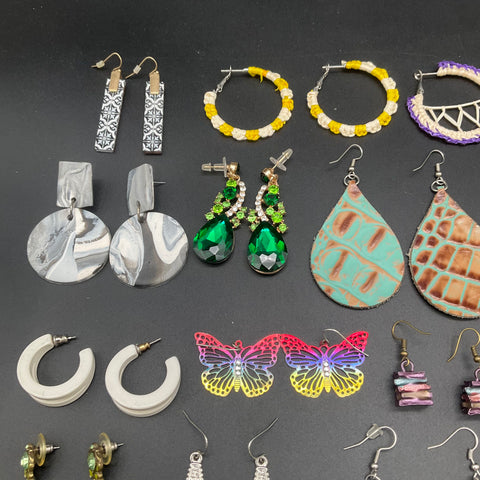 Vintage and Modern Costume Jewelry Lot of 30 Pairs Earrings Hoops Dangles Studs