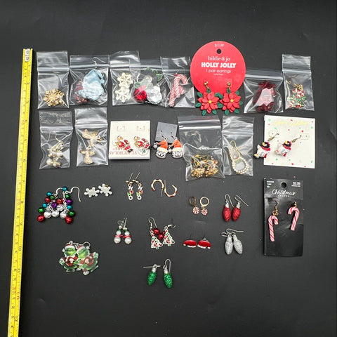 Christmas Holiday Earrings Lot 25+ Pairs Santa Snowman Hildie & Jo St Nicholas