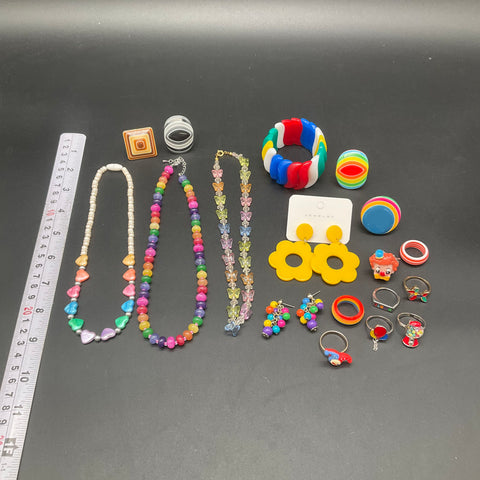 Vibrant Kid Core Jewelry Lot 20pc Rainbow Clown Gumball Machine Butterfly Heart