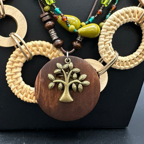 Boho Tribal Earthy Necklace Jewelry Lot of 9 Carved Dragon Tree of Life Beads