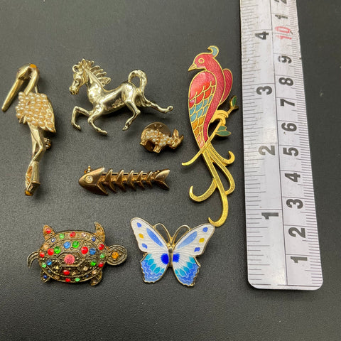 Vintage Animal Brooches Pins Jewelry Lot of 7 Enamel Rhinestone Faux Pearl