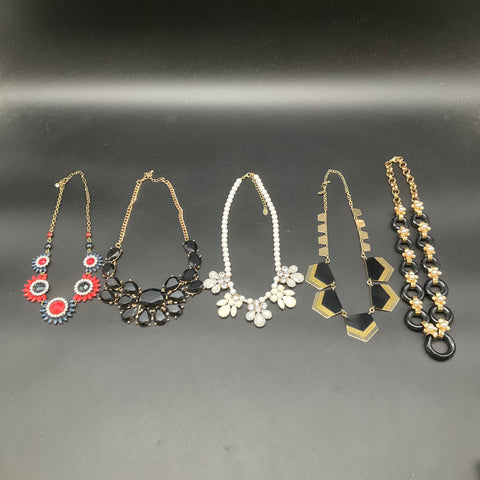 Statement Fashion Necklace Lot of 5 Floral Geometric Faux Pearl Gold Tone