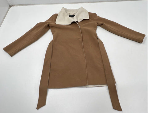 Antonio Melani Women's Camel Tan Belted Wrap Coat Cream Notched Lapel Sz XS