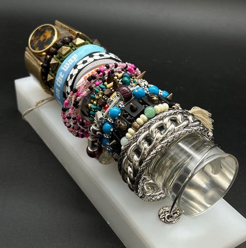 Eclectic Bracelet Jewelry Lot of 18 Nike Boho Punk Beaded Cuffs Silicone Cord