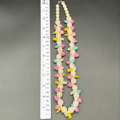Vintage Mid Century Plastic Fruit Salad Bead Necklace Pastel Multi-Color 22"
