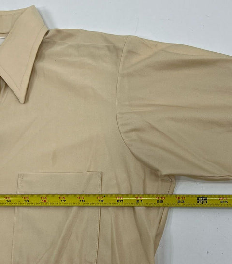 Vintage Men's Van Heusen Van Q Tan Nylon Long Sleeve Button Up Shirt Size 16/33