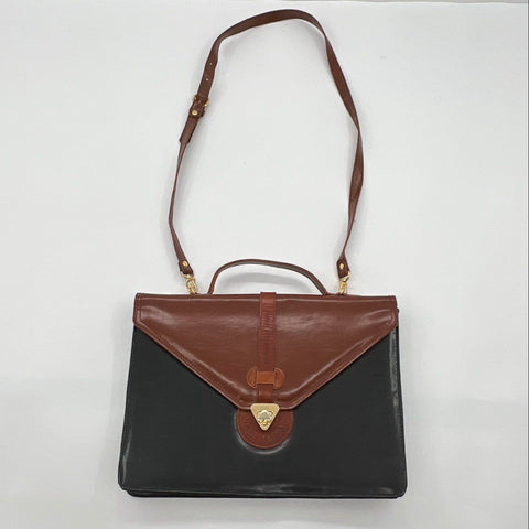 Vintage Moda Italiana Casual Corner Black Brown Leather Satchel Crossbody Bag