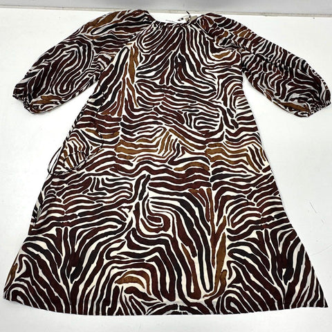 Tommy Bahama Women's Zen Zebra Midi Dress Brown White Balloon Sleeve Sz XL NWT