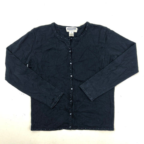 Pendleton Women's Black Beaded Silk Cashmere Cardigan Sweater Sz S