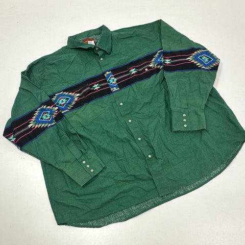 Vintage 90s Rustler Aztec Southwestern Pearl Snap Shirt Sz XXXL
