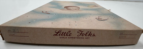 Vintage 50s Little Folks Girls Christening Dress Set Ivory Nylon NWT Boxed