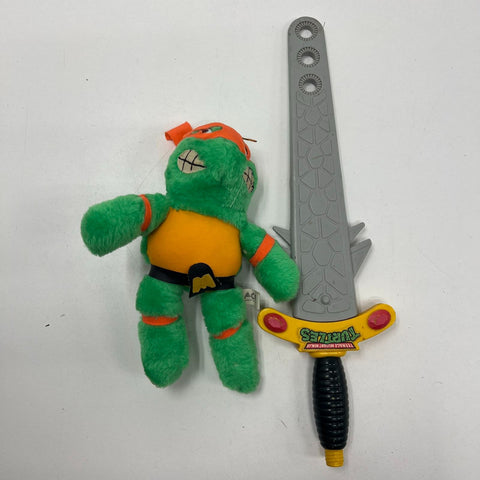 Vintage 1988 TMNT Michelangelo Plush & Bubble Sword Toy Lot Mirage Studios