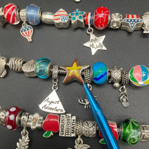 Holiday & Month Theme Charm Bracelet Lot of 8 Silver Tone Enamel Glass Beads