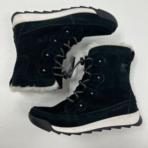 Sorel Youth Whitney II Short Lace Black Waterproof Winter Boots Size Y1.5