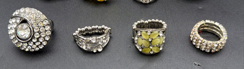 Fashion Jewelry Lot of 22 Costume Statement Stretch Rings Rhinestone Resin