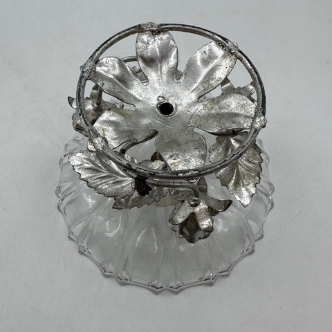Vintage Handcut Lead Crystal Compote Bowl Rose Metal Stand Western Germany 6.5in