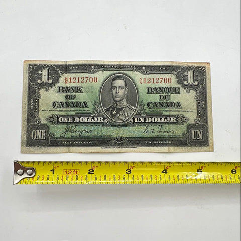 Bank of Canada One Dollar Bill 1937 Vintage Currency King George VI Banknote