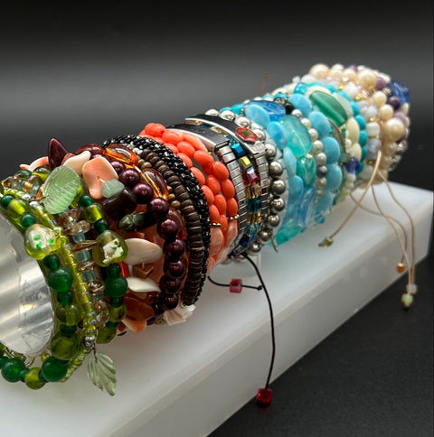 Vintage & Modern Costume Jewelry Lot of 30+ Beaded Charm Cuff Bracelets