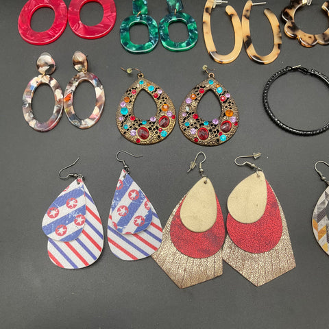 Fashion Earring Lot 15 Pairs Statement Hoops Resin Acrylic Faux Leather Boho