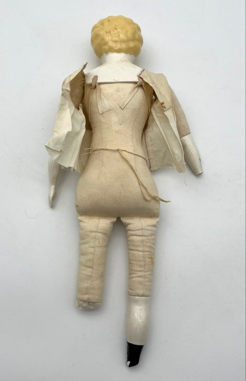 Antique Porcelain Bisque China Head Doll Cloth Body Blonde Hair 17 Inch Vintage