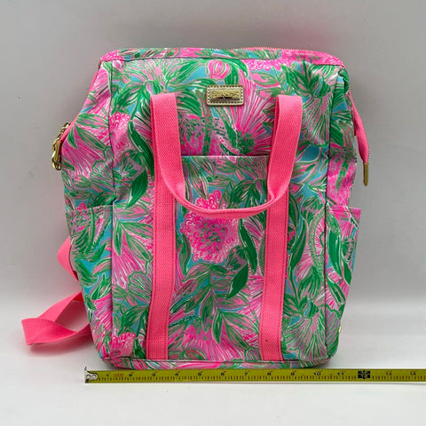 Lilly Pulitzer Pink Green Floral Insulated Cooler Bag Backpack Gold Hardware