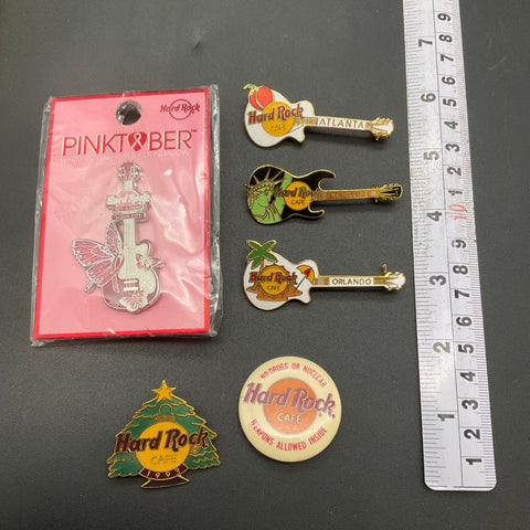 Hard Rock Cafe Pin Lot of 6 Vintage & Modern Guitar City 1993 Christmas Button