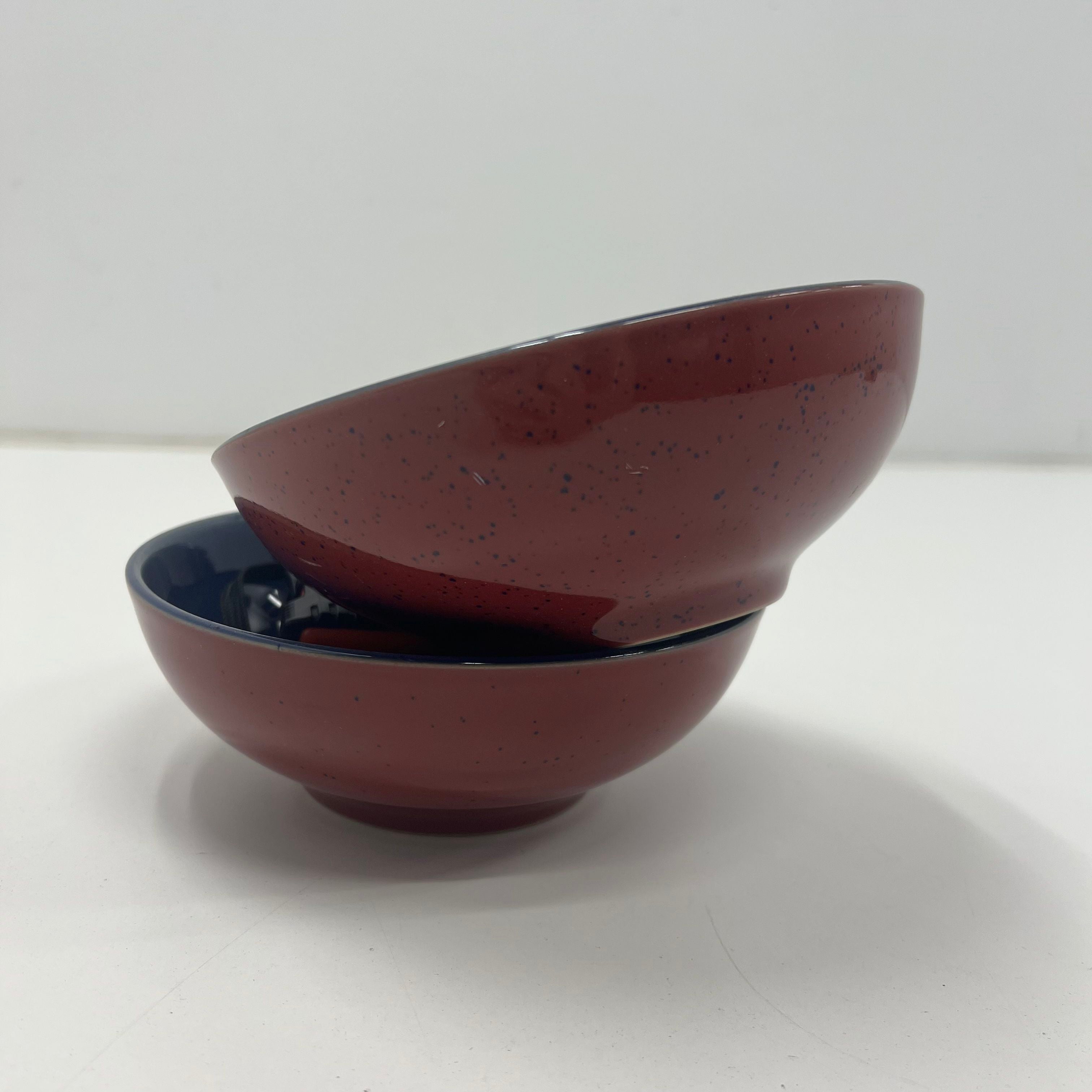 Denby Maroon Red Imperial Blue Stoneware Cereal Soup Bowls Lot of 2 England