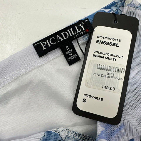Picadilly Women's Blue Floral Ruffle High-Low V-Neck Dress Denim Multi NWT Sz S