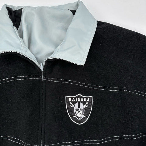 NFL Raiders Men's Reversible Fleece Windbreaker Jacket Black Gray Sz XL
