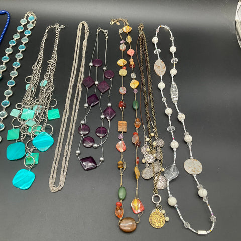 Costume Jewelry Lot of 10 Necklaces Statement Beaded Chain Coin Tassel Long
