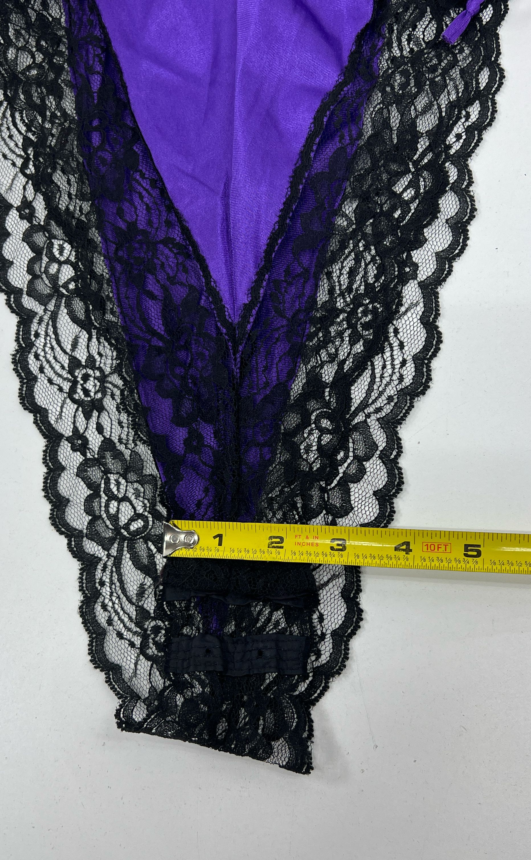 Vintage Women's Lady Cameo Purple & Black Lace Teddy Lingerie Bodysuit One Size