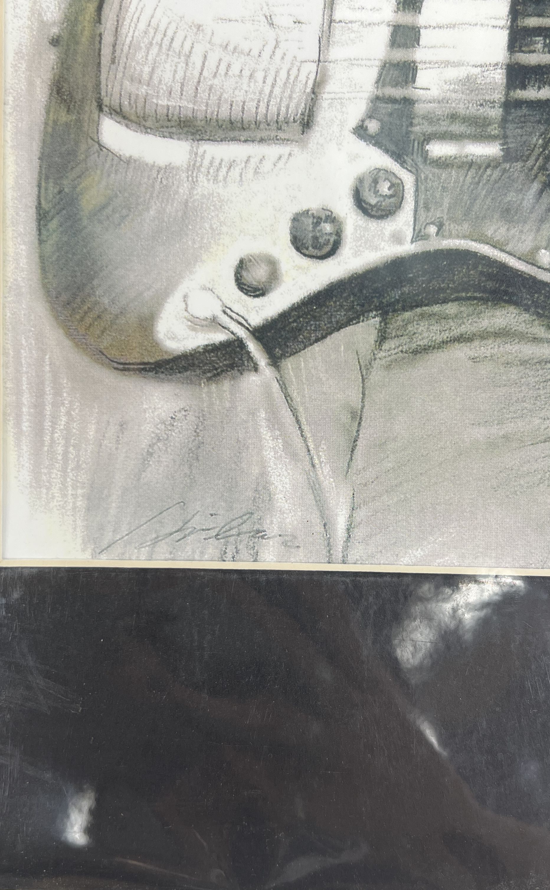 Vintage Signed Music Portrait Print : Bob Dylan Playing Bass Guitar