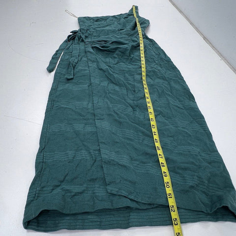 Free People Women's Green One Shoulder Tie Waist Textured Midi Dress Sz L NWT