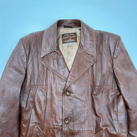 Vintage 70s Gittels Angel Skin Cabretta Leather Car Coat Jacket Sz 42