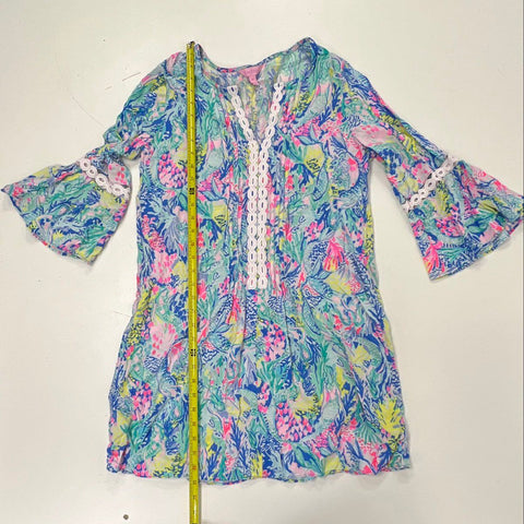 Lilly Pulitzer Women's Multicolor Tropical Rayon Bell Sleeve Tunic Dress Sz M