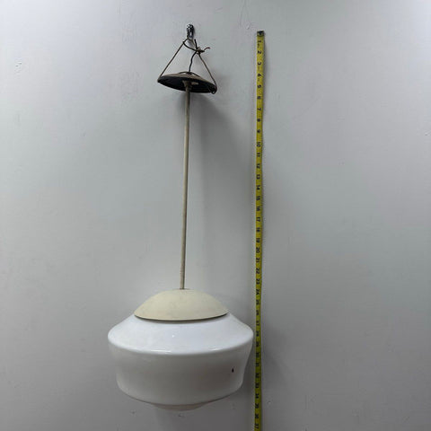 Vintage Mid Century Modern Pendant Light White Milk Glass Atomic Hanging Fixture