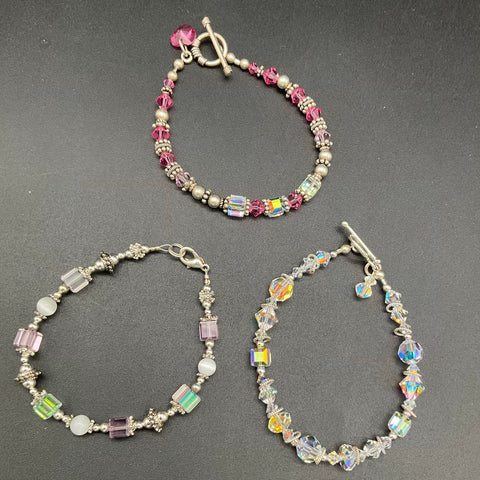 Crystal Art Glass Beaded Bracelet Lot of 9 Mixed Multi-Color Fashion Jewelry