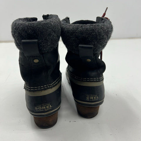 Sorel Conquest Wedge Black Leather Waterproof Ankle Boots Women's Size 7