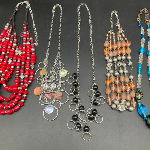 Vintage to Modern Costume Jewelry Lot 10pc Beaded Silver Tone Necklaces 1.1 lbs