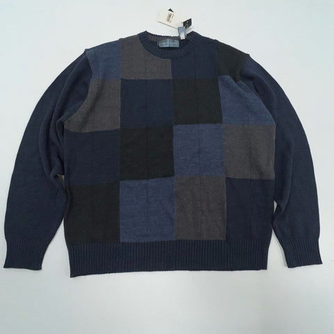 Oscar de la Renta Men's Blue Gray NWT Patchwork Colorblock Sweater XXL