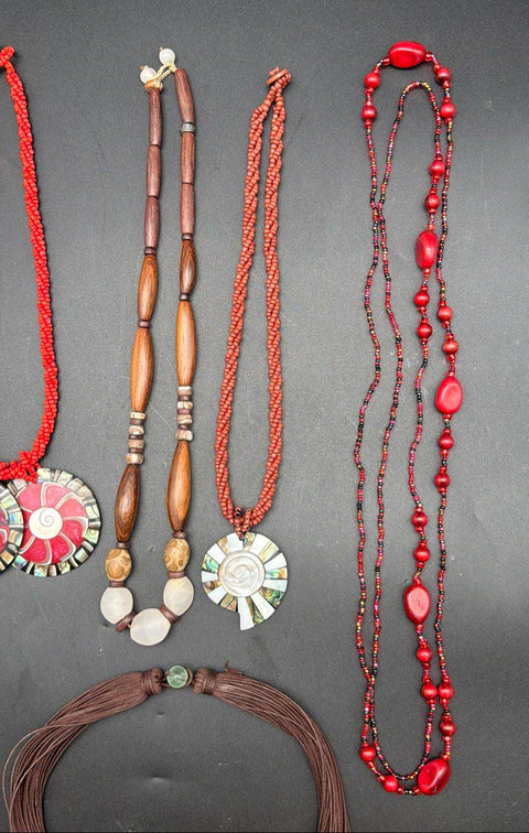Boho Style Fashion Necklaces Lot of 8 Wood Bead Shell Seed Bead Eclectic Tribal