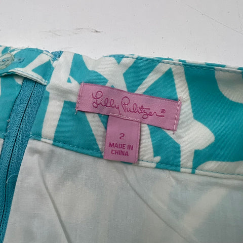 Lilly Pulitzer Marigold Ruffle Dragonfly Print Skort Cotton Teal White Size 2