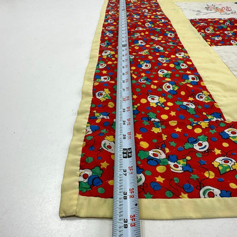 Vintage Clown Bunny Nursery Quilt Hand Embroidered Red Yellow 47x47 Inch