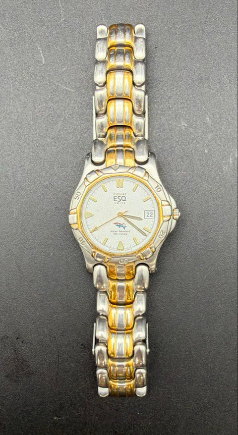 ESQ Esquire Swiss Two-Tone Stainless Steel Date Quartz Watch 100M 7.25"