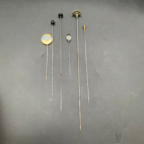 Antique Vintage Hat Pin Lot of 6 Victorian Edwardian Glass Ornate Gold Tone