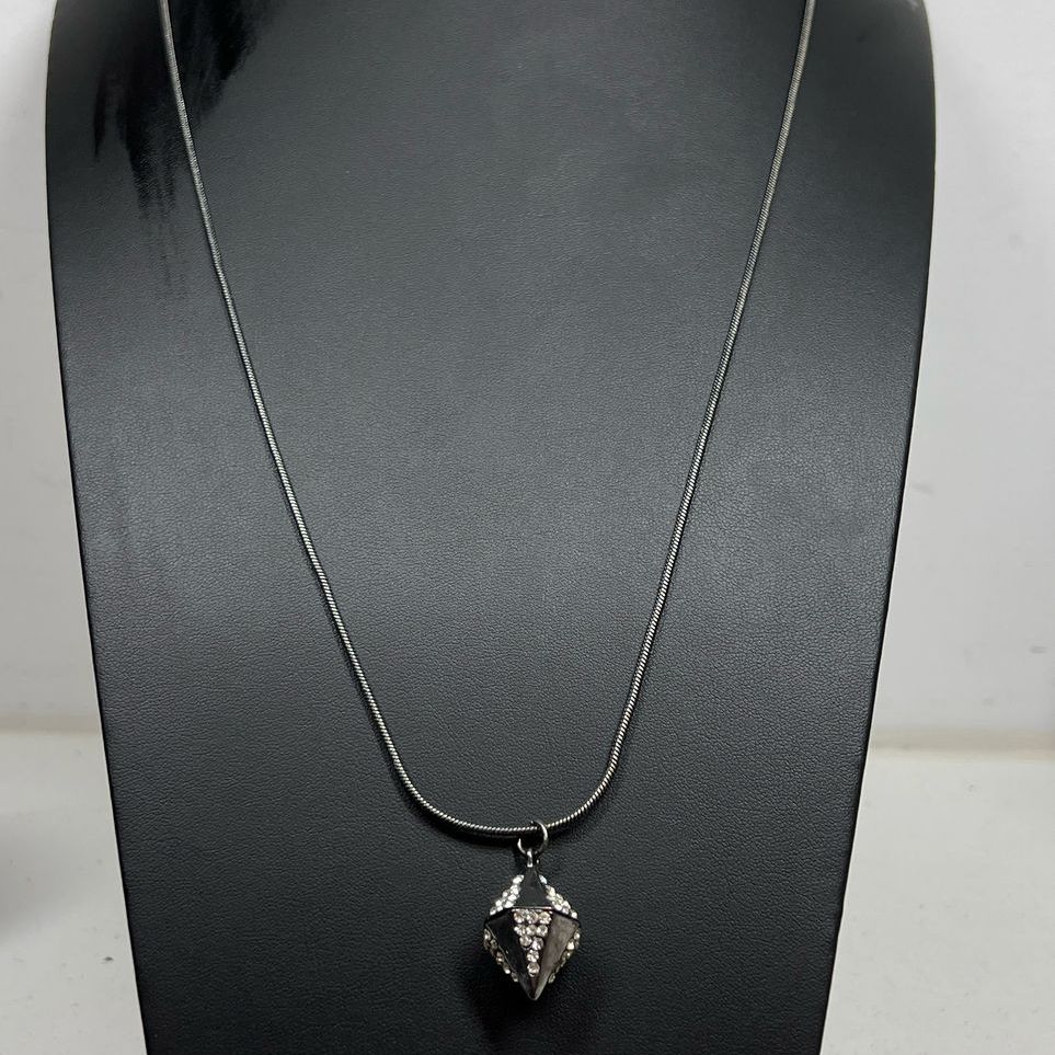 Steve Madden Dark Grey Rhinestone Pendant Necklace