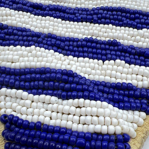 Native American Beadwork Triangle Leather Pouch Blue & White Seed Beads 8x8
