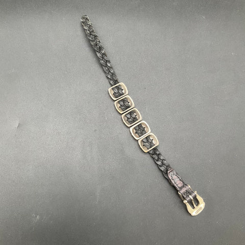 Vintage 1994 Brighton Black Braided Leather Heart Scroll Bracelet Buckle 9"