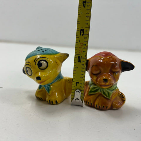 Vintage Dog Puppy Salt & Pepper Shakers Ceramic Hand Painted Made in Japan